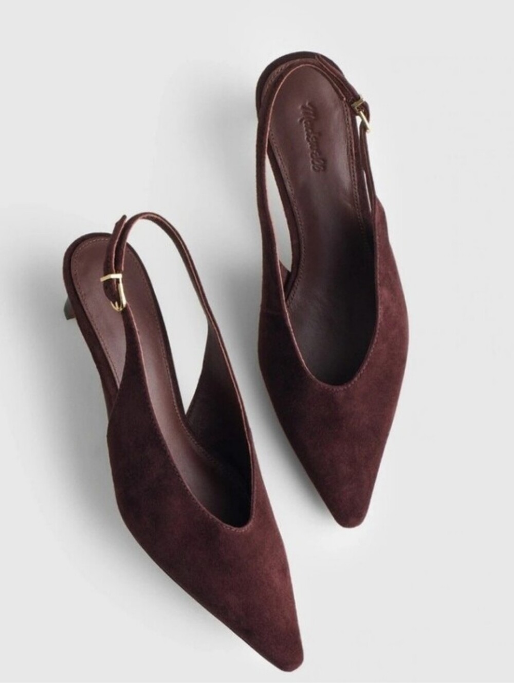 Madewell Emilie Slingback Pump in Suede Chocolate Raisin (Brown) color, size 7.5